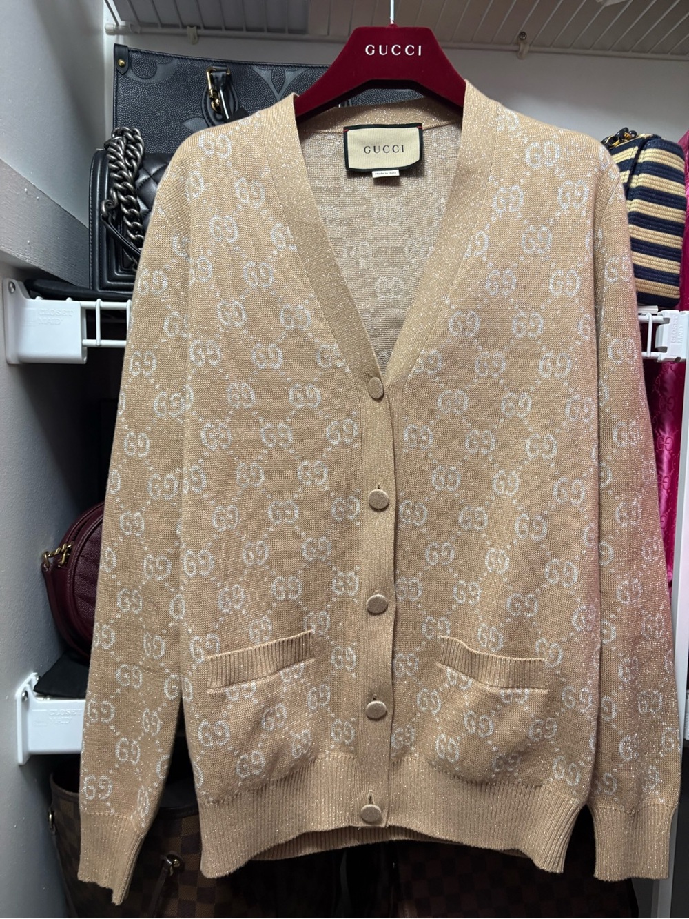 Gucci Beige GG Logo Knit Cardigan